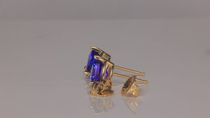 14K Yellow Gold Trilliant Cut Tanzanite Stud Earrings 3.72cts