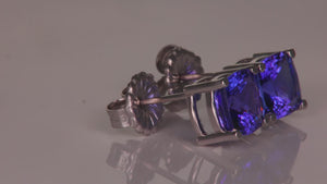 14K White Gold Square Cushion Tanzanite Stud Earrings 3.89cts