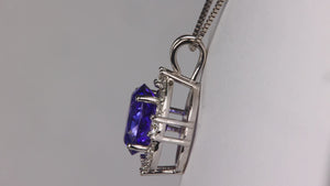 14K White Gold 4.10ct Oval Tanzanite and Diamond Pendant