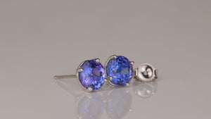 14K White Gold Round Brilliant Cut Tanzanite Stud Earrings 2.55cts