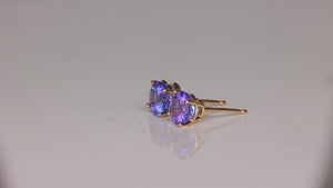 14K Yellow Gold Round Brilliant Tanzanite Stud Earrings 1.64 Carats