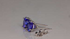 14K White Gold Round Brilliant Cut Tanzanite Stud Earrings 2.91cts