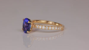 14K Yellow Gold Oval Tanzanite and Diamond Ring 1.87 Carats