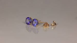 14K Yellow Gold Round Brilliant Tanzanite Stud Earrings 2.02cts