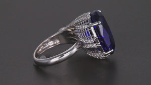 14K White Gold Large Oval Tanzanite and Diamond Ring 15.42 Carats
