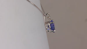 14K White Gold Heart Shape Brilliant Cut Tanzanite and Diamond Box Link Necklace .77cts