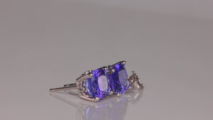 14K White Gold Square Cushion Tanzanite Stud Earrings 2.76 Carats
