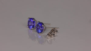 14K White Gold Round Brilliant Tanzanite Stud Earrings 1.96 Carats