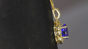 14K Yellow Gold Oval Tanzanite and Diamond Pendant 2.38 Carats