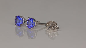 14K White Gold Round Brilliant Tanzanite Studs .93cts