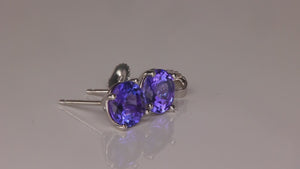 14K White Gold Round Brilliant Tanzanite Stud Earrings 1.90 Carats