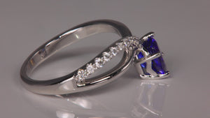 Tanzanite Ring with 1.35ct Oval Tanzanite & Diamonds in 14k White Gold