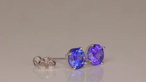 14K White Gold Round Brilliant Tanzanite Stud Earrings 2.18 Carats