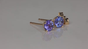 14K Yellow Gold Round Brilliant Tanzanite Stud Earrings .96cts