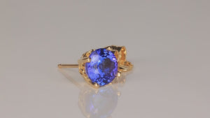 14K Yellow Gold Round Brilliant Tanzanite Single Stud Earring 1.40cts