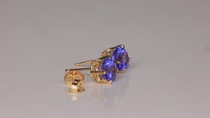 14K Yellow Gold Tanzanite Heart Shape Stud Earrings 2.46cts
