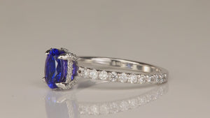 14K White Gold Oval Cut Tanzanite and Diamond Ring 1.19 Carats