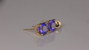 14K Yellow Gold Square Cushion Cut Tanzanite Earrings 2.68cts