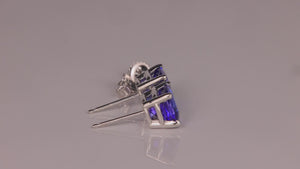 14K White Gold Square Cushion Cut Tanzanite Stud Earrings 2.72cts