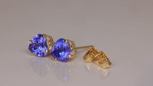 14K Yellow Gold Heart Shape Brilliant Cut Tanzanite Stud Earrings 1.72cts
