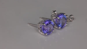 14K White Gold Round Brilliant Tanzanite Studs 4.21 Carats