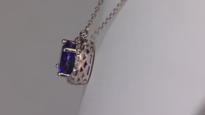 14K White Gold Oval Tanzanite and Diamond Halo Necklace 3.62 Carats