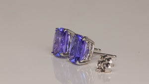 14K White Gold Antique Cushion Cut Tanzanite Stud Earrings 3.26cts