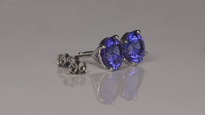 14K White Gold Round Brilliant Tanzanite Martini Stud Earrings 3.00 Carats