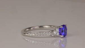 14K White Gold Round Brilliant Tanzanite and Diamond Ring 1.23cts