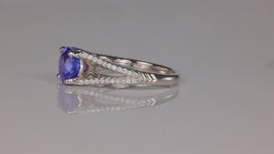 14K White Gold Round Brilliant Tanzanite and Diamond Ring 2.09 Carats