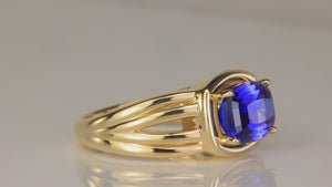 14K Yellow Gold Barion Antique Cushion Cut Tanzanite Ring 4.86cts