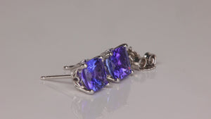 14K White Gold Square Cushion Cut Tanzanite Stud Earrings 2.21cts