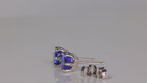 14K White Gold Round Brilliant 1.83 Carat Tanzanite and Diamond Stud Earrings
