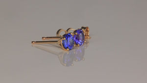 14K Yellow Gold Round Brilliant Tanzanite Stud Earrings .75 Carats