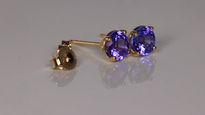 14K Yellow Gold Round Brilliant Tanzanite Earrings 1.38 Carats