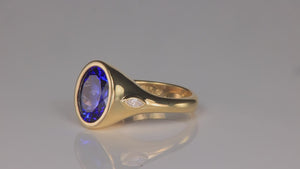 18K Yellow Gold Bezel Set 5.27ct Tanzanite Ring With Diamonds by Christopher Michael