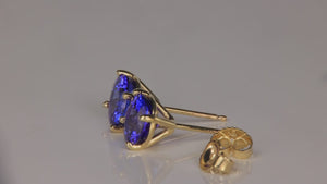 14K Yellow Gold Round Brilliant Tanzanite Stud Earrings 2.66 Carats