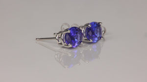 14K White Gold Oval Tanzanite Stud Earrings 2.58 Carats