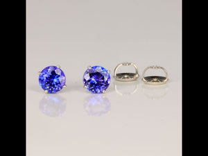 14K White Gold Round Tanzanite Stud Earrings 2.08 Carats