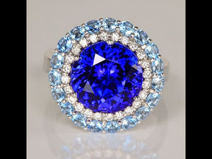 14K White Gold Tanzanite with Aquamarine Ring 7.98 Carats