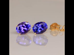 14K Yellow Gold Oval Tanzanite Earrings 3.22 Carats