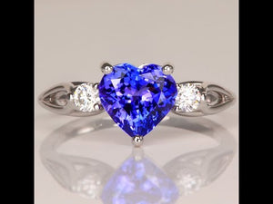 14K White Gold Heart Shape Tanzanite Ring 1.96 Carats