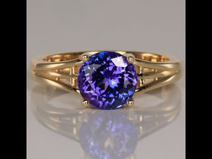 14K Yellow Gold Round Brilliant Tanzanite Solitaire Ring 2.19 Carats