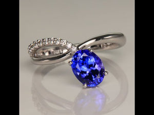 1.63ct Oval Tanzanite and Diamond Ring in 14k White Gold