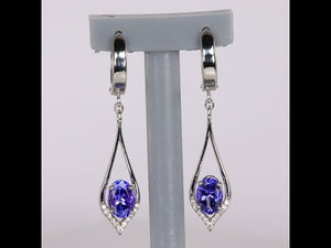 14K White Gold Oval Tanzanite and Diamond Earrings 1.70 Carats