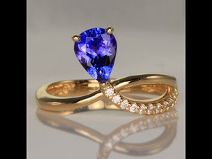 1.23ct Pear Shape Tanzanite and Diamond Ring in 14k Yellow Gold