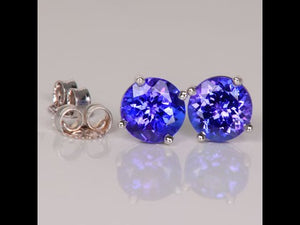 14K White Gold Round Brilliant Tanzanite Stud Earrings 2.18 Carats