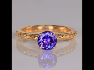 14K Yellow Gold Round Brilliant Tanzanite Ring 1.17 Carats