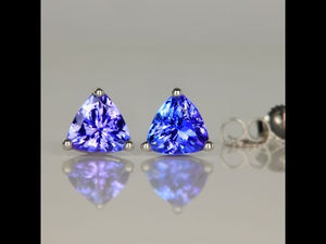 Tanzanite trillion earring studs in 14k white gold