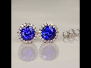 2.75cttw Tanzanite Earrings with Diamond Halo in 14k White Gold